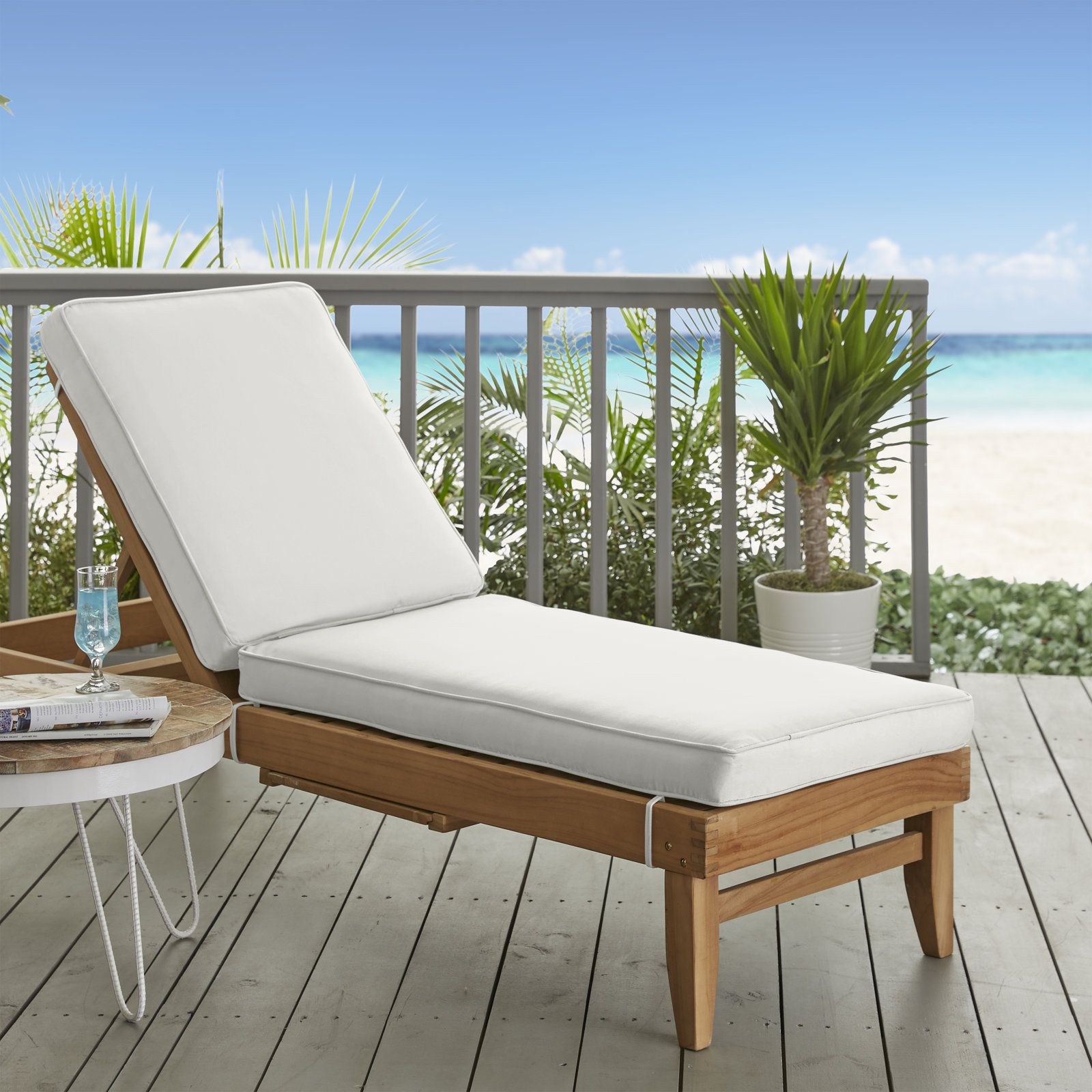 Sunbrella Outdoor Chaise Lounge, 3" H x 25" W x 79" D, Sunbrella - Canvas Natural / Natural Cord