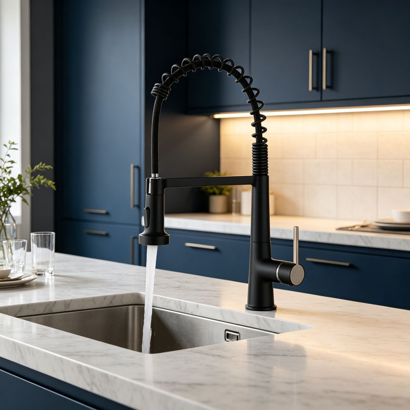 Topcraft Single Handle Single Hole Kitchen Sink Faucet, Matte Black