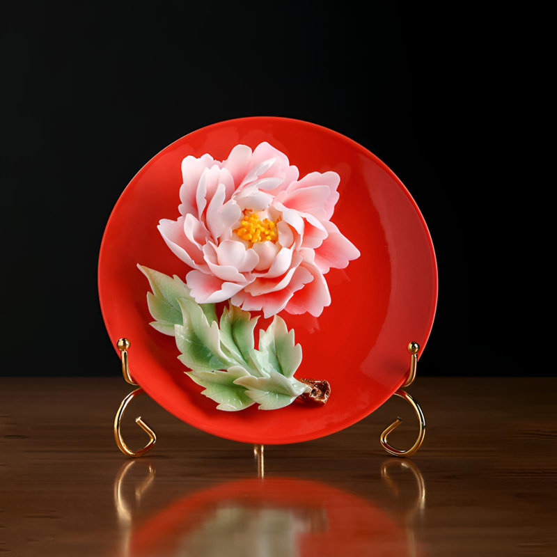 Exquise décoration murale pivoine en céramique dans un style chinois classique
