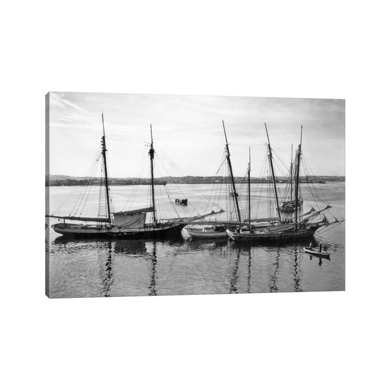 1930s-1940s Sailing Ships at Anchor Havana Harbor Cuba 1 Piece Wrapped Canvas Wall Art, 101.6 cm H x 66.04 cm W x 1.91 cm D