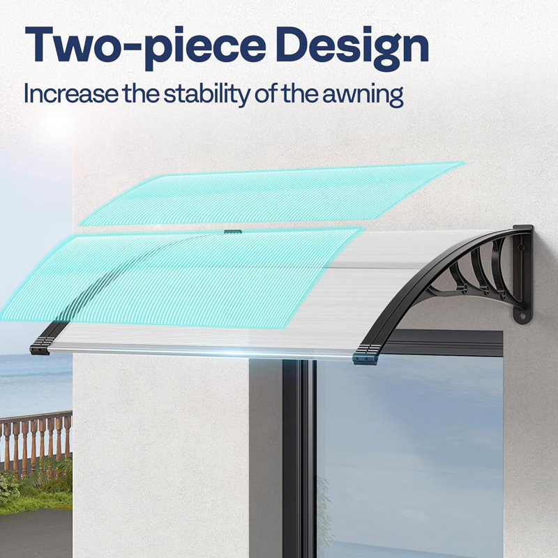 Polycarbonate Transparent Window Door Awning Spliced Canopy, 11" H x 77.6" W x 38" D