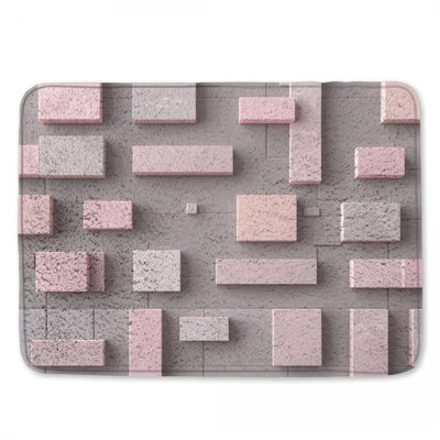Pink Gray Rectangles Bath Mat
