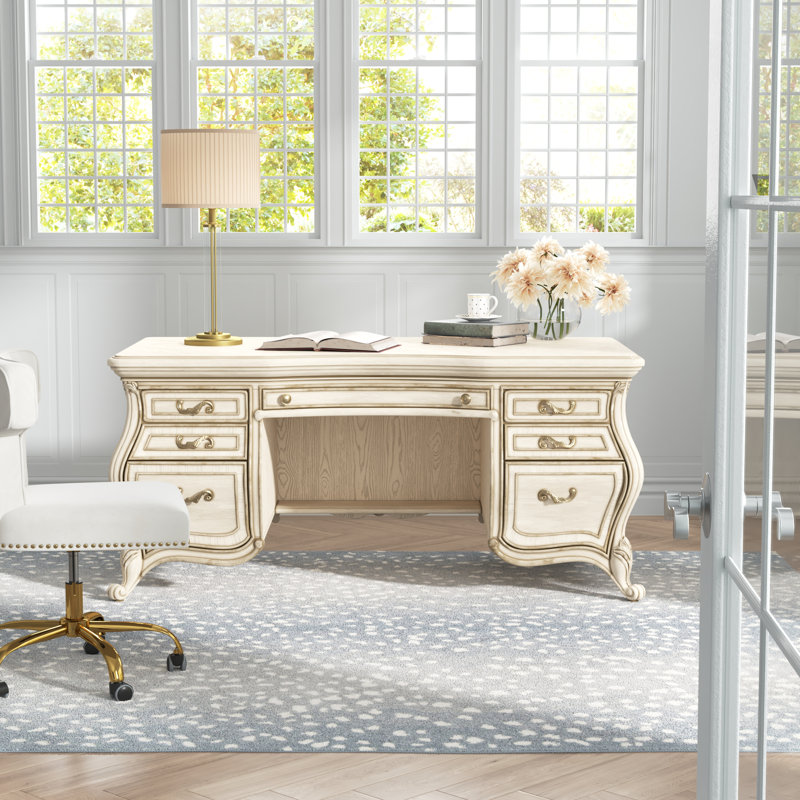 Bureau double caisson en bois massif Innocenza, Champagne