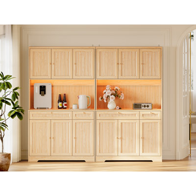 Garde-manger 70 po avec éclairage DEL et station de charge, armoire de rangement autoportante en panneau de fibres à densité moyenne pour la cuisine et la salle à manger (ensemble de 2