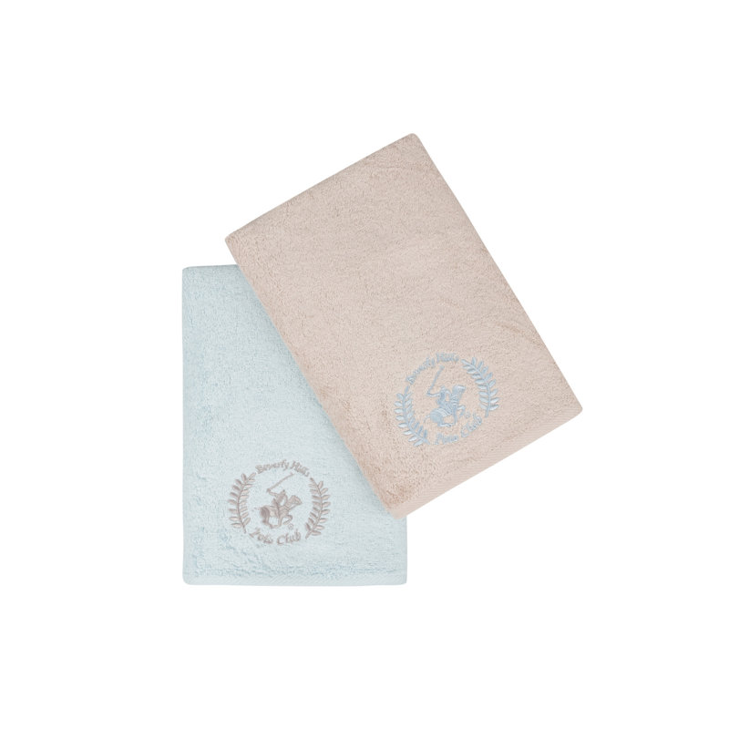 Ensemble de 2 serviettes de bain 100% coton, Bleu/beige