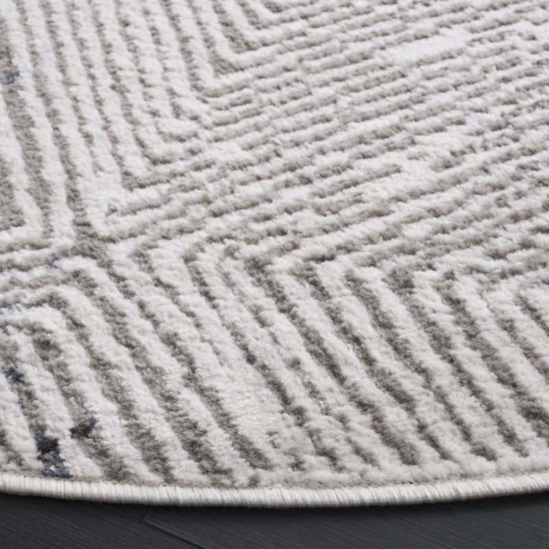 Tapis gris en polypropylène tissé à la machine Stilianos, Rond 6 pi 7 po