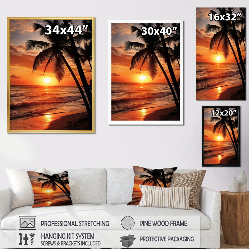 «Beach Photo Sunset Serenade II», reproduction sur toile, L 12 po x H 20 po, Encadrement doré