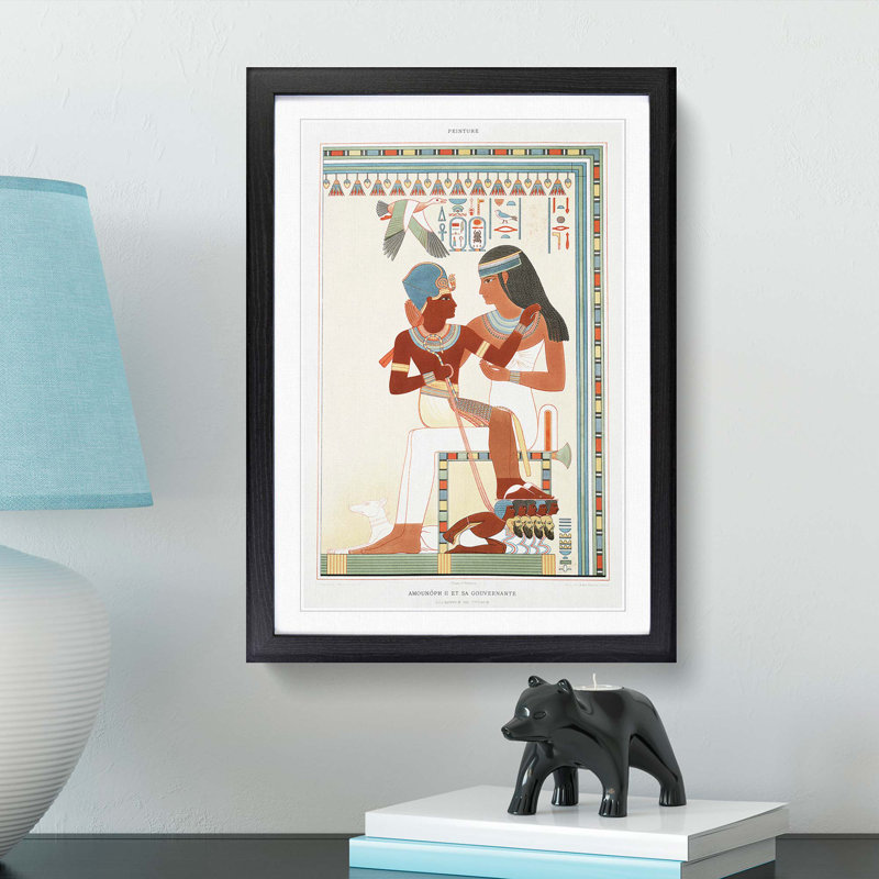 Amunof II And Governess by Emile Prisse D'avennes - Single Picture Frame Painting, 33cm H x 24cm W x 2cm D, Black Framed