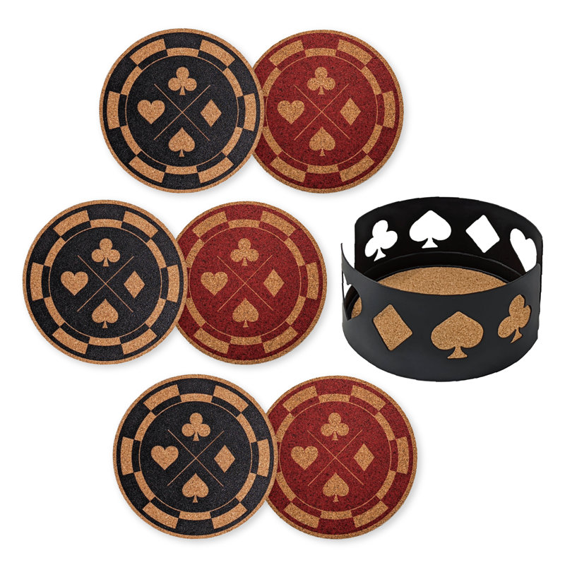 Ensemble de sous-verres à poker avec support, Noir