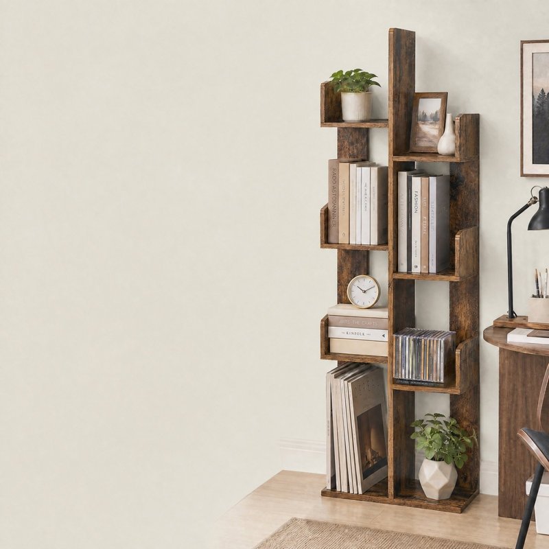 Nemec Geometric Bookcase, Rustic Brown