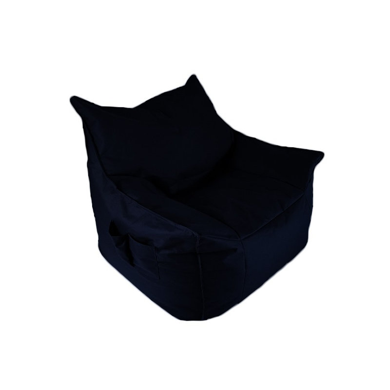 Pouf imperméable de qualité supérieure avec dossier, noir, 35,4 x 35,4 x 15,7 pouces | Tissu 100% perle de polystyrène et 100% polyester | Système à double fermeture à glissière confortable et élégant pour le salon ou l'extérieur