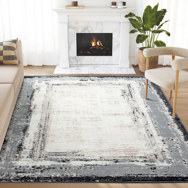 Tapis rectangulaire beige / crème en polypropylène tissé à la machine Ingela, Rectangle 6 pi x 9 pi