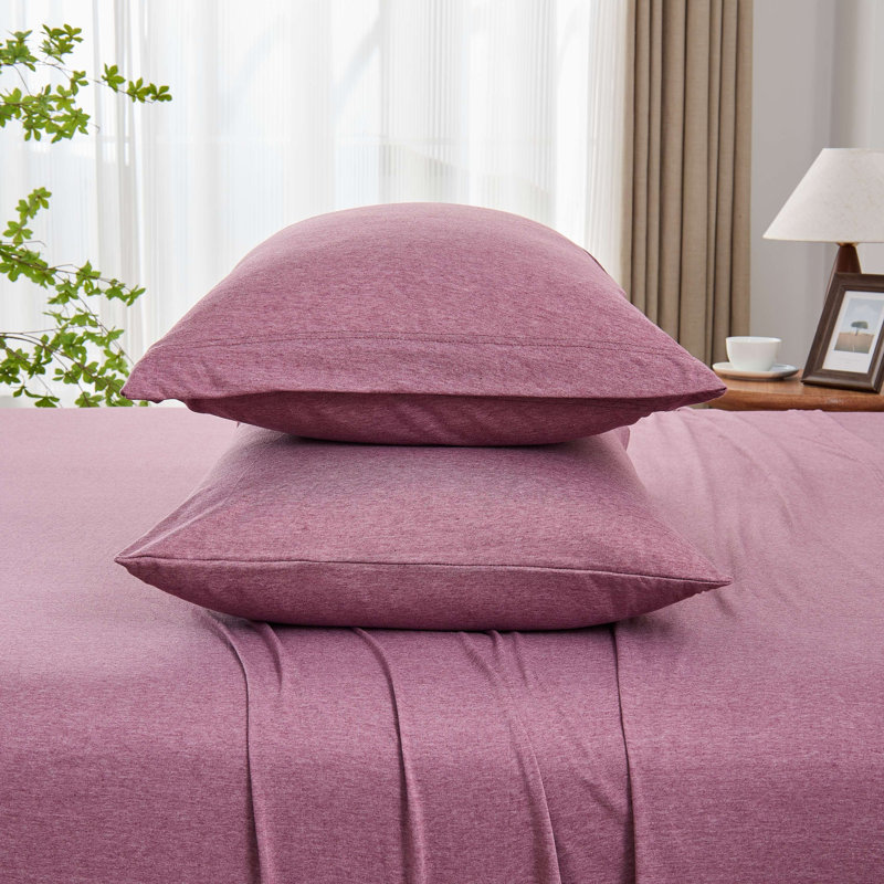 Ensemble de draps 4 pièces en jersey de coton chiné Kathy Ireland, Lit double, Rose