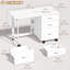 Bureau d'ordinateur pliable avec 3 tiroirs, roulettes, aspect bois blanc