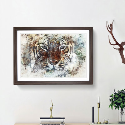 Tiger in the Blue in Abstract - Picture Frame Painting Print on MDF