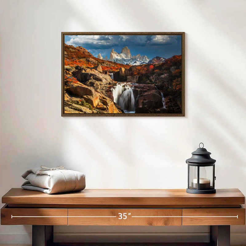 Mont Fitz Roy en automne, 19 po x 13 po, Cadre flottant noyer