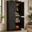 Armoire de rangement en chêne gris avec 4 portes et 3 tablettes réglables, 162,6 cm (64,06 pouces), autoportante, pour cuisine et salle à manger.