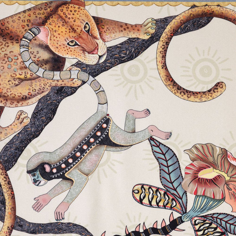 Monkey Tales Table Runner - Cotton, 138" L, Stone