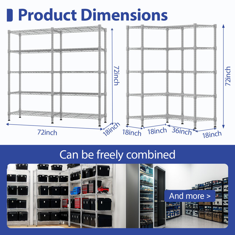 Heavy Duty Metal Shelves For Storage, 5 Tier Storage Racks And Shelving, Adjustable Wire Shelving Unit, Garage Rack Pantry Shelves Kitchen Shelving