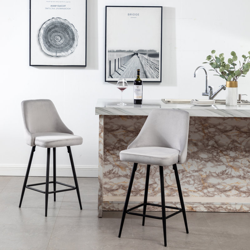 Courtdale Upholstered Counter Stool, Velvet-Gray, Black