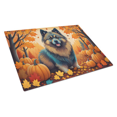 Keeshond Fall Glass Cutting Board Large