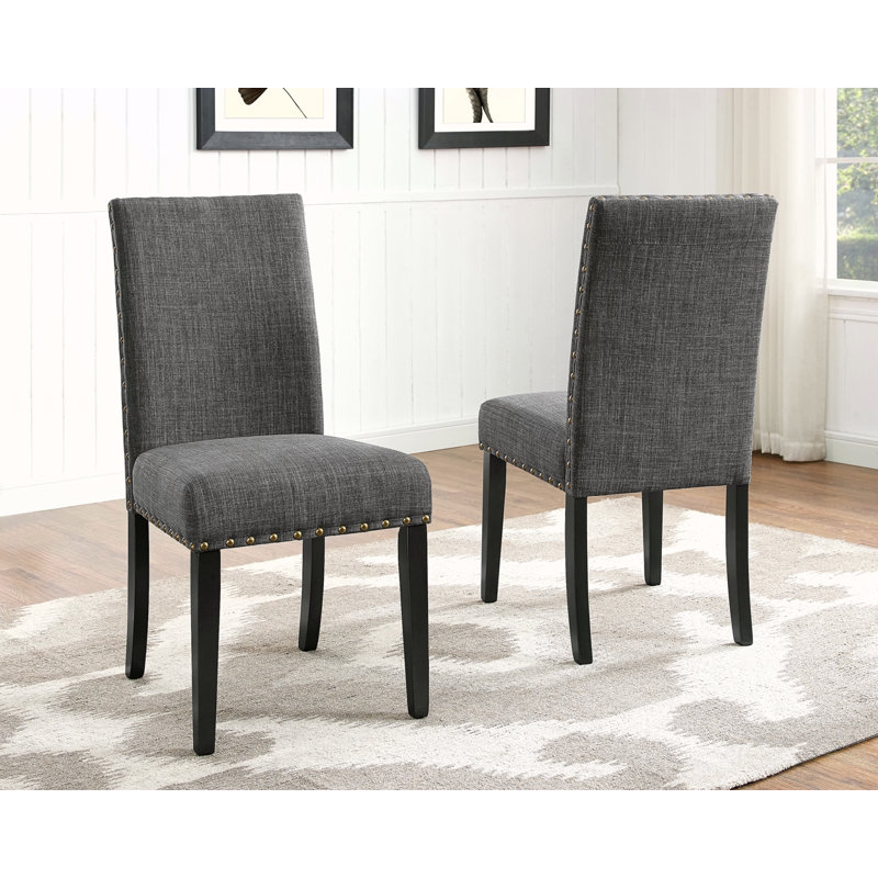 Ensemble de chaises de salle à manger rembourrées en tissu avec dossier rembourré, tête cloutée, Gris