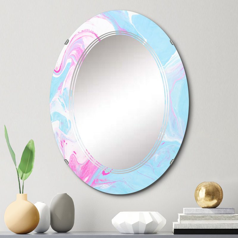 Fuchia et art liquide bleu - miroir mural moderne ovale, 30 po x 20 po