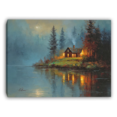 Art mural sur toile Lakeside Cabin Glow
