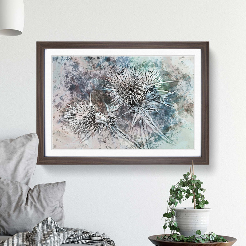 Thistle Flower in Abstract - Framed Print, 40cm H x 60cm W x 2cm D, Walnut