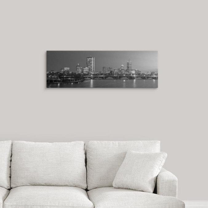 «Boston City Skyline at Night», reproduction de photo, H 16 po x l 48 po x P 1,5 po, Toile