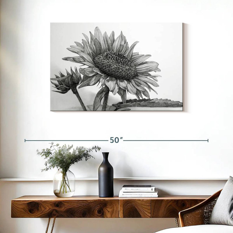 Harnek Black And White Sunflower, 24" H x 36" W