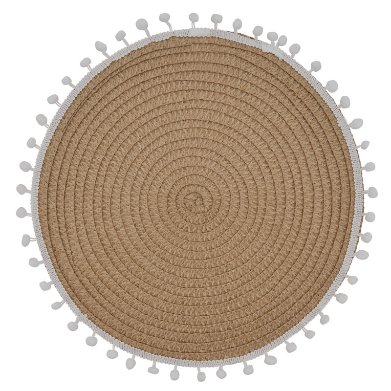 Natural Round Pom Pom Edge Placemats Set of 4