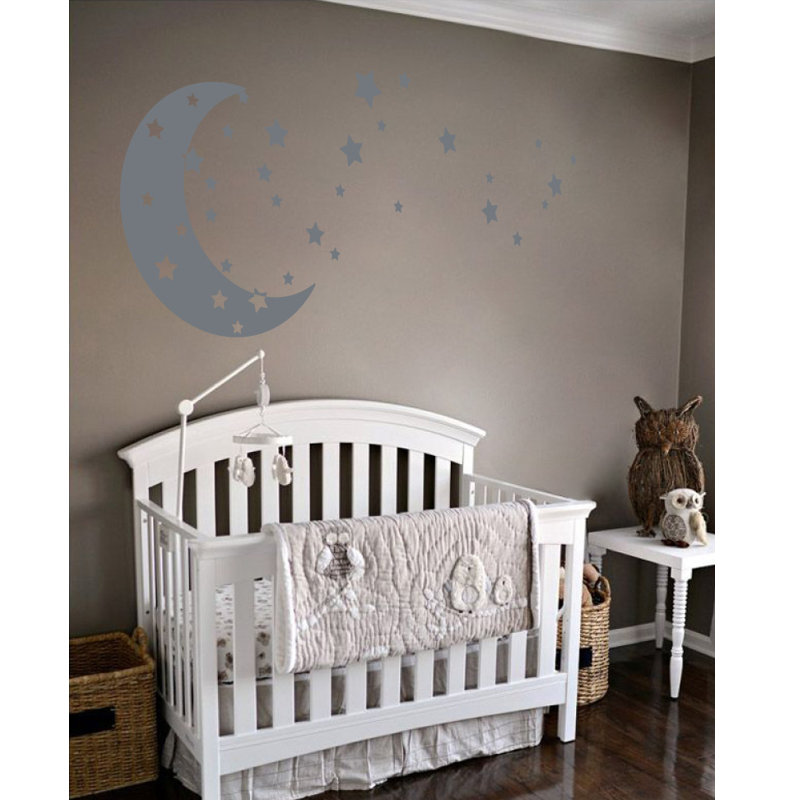 Adhésif décoratif lune et étoiles, Gris orage, H 30 po x l 65 po x P 0,01 po