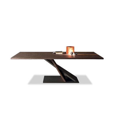 Brown Rectangular Solid with Metal steel Dining Table For Dining Room/Kitchen