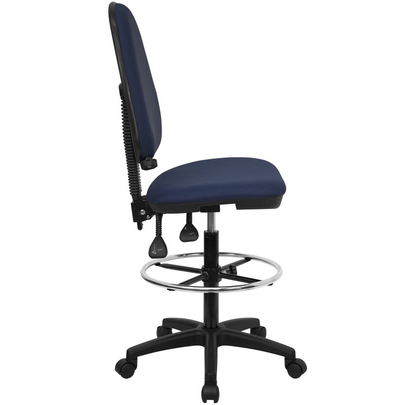 Chaise de dessinateur ergonomique multifonctionnelle à dossier moyen avec support lombaire Connelly, Bleu marine, Non inclus