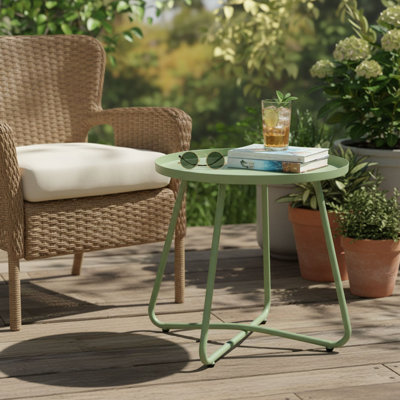 Petite table d'appoint ronde en métal pour patio, terrasse, porche