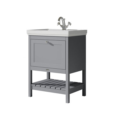 Bayswater Hartleigh 600mm Plummett Grey 1 Drawer Floor Standing Cabinet With 1 Tap Hole Fireclay Basin