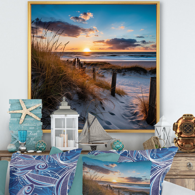 Tranquility Path To Dune Beach IV, Cadre flottant doré, H 36 po x l 36 po x P 1,5 po