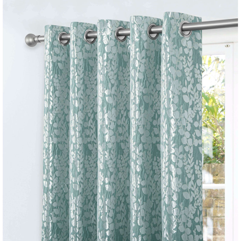 Birghild Eyelet Room Darkening Super Thermal Curtains, Green, 65" W x 72" L