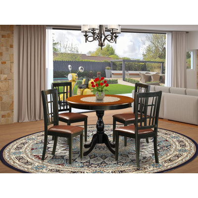 Ensemble de coin-repas 5 pièces comprenant une table en bois et 4 chaises en similicuir avec dossier à lattes - finition noire