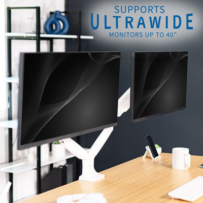 VIVO White Dual Ultrawide 40" Monitor Desk Mount with Pneumatic Spring Arms