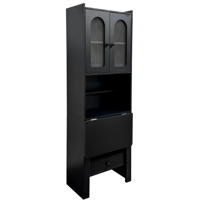 Fold-Out Convertible Writing Table,  Desk Cabinet with shelf and drawer Multi-Function Home Office Workstation