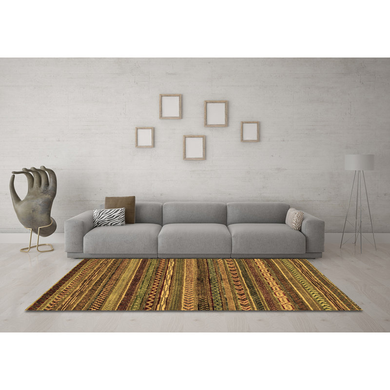 Tapis brun lavable à la machine Abstract 2263, Carré 4 pi