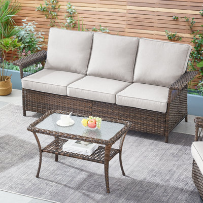 Anferney 79'' Wide Outdoor Patio Sofa with Cushions and Coffee Table