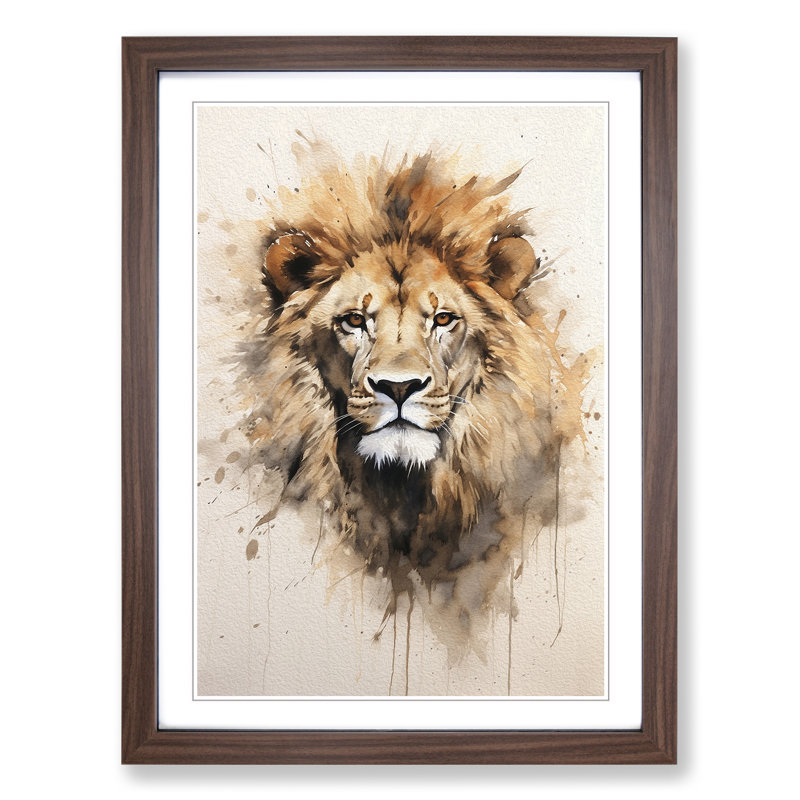 Lion Gestural No.3 - Single Picture Frame Print on Wood, Walnut Framed, 34cm H x 25cm W x 2cm D