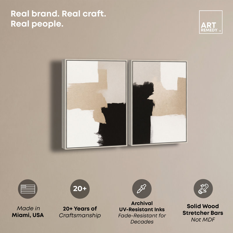«Neutral Beige White Minimalist Set» par Art Remedy, H 54 po x l 36 po, Encadrement argenté