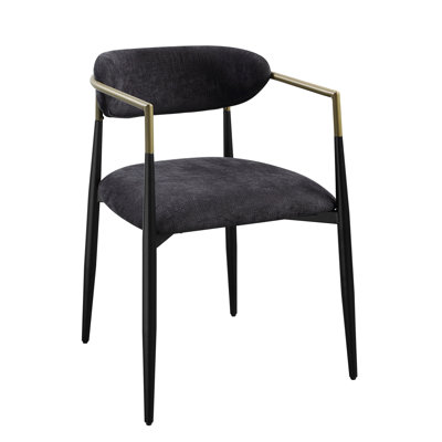 Ensemble de 2 chaises d'appoint en chenille noire - densité de mousse D22 / D25, capacité de poids de 220 lb, largeur et profondeur de l'assise de 19 po, hauteur, dossier de 28 po avec accoudoirs de 12 po attrayants avec accents dorés, rembourrage confortable