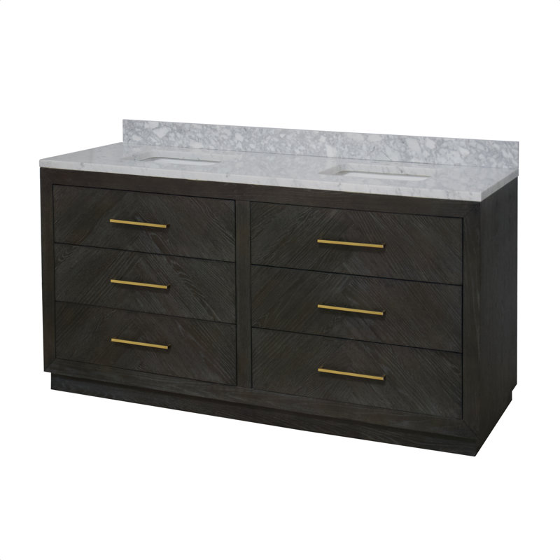 Rumalda 72'' Double Bathroom Vanity with Carrara Marble Top, Dark Oak