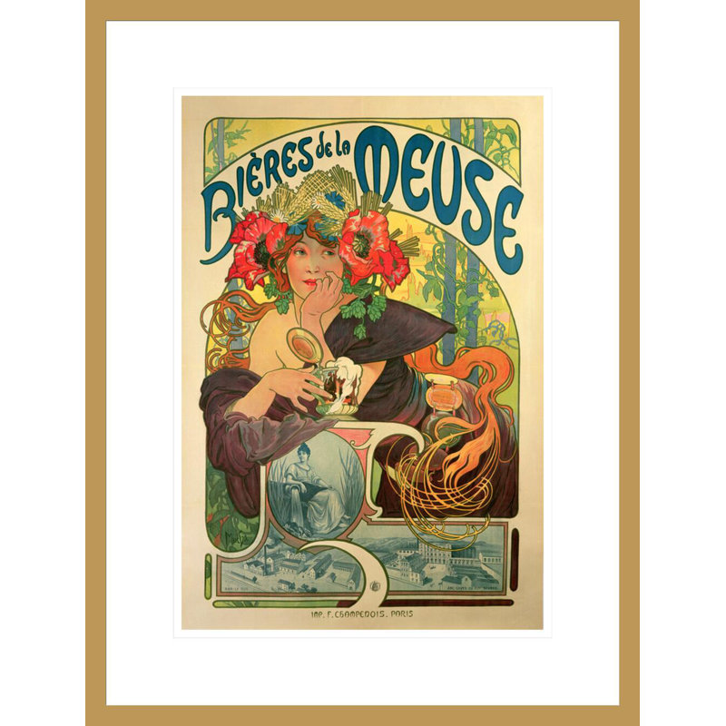 Affiche pour «Bières de la Meuse» (1897) par Alphonse Mucha, impression giclée encadrée, H 21,75 po x l 16,61 po