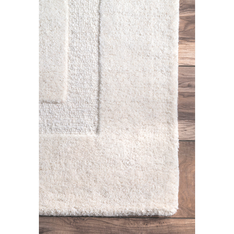 Tapis beige ivoire en laine touffeté à la main, Rectangle de 5 pi x 8 pi